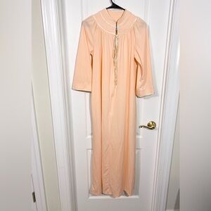 Vintage Evelyn Pearson Go Coat House Coat Robe Peach Cream Satin Trim Small